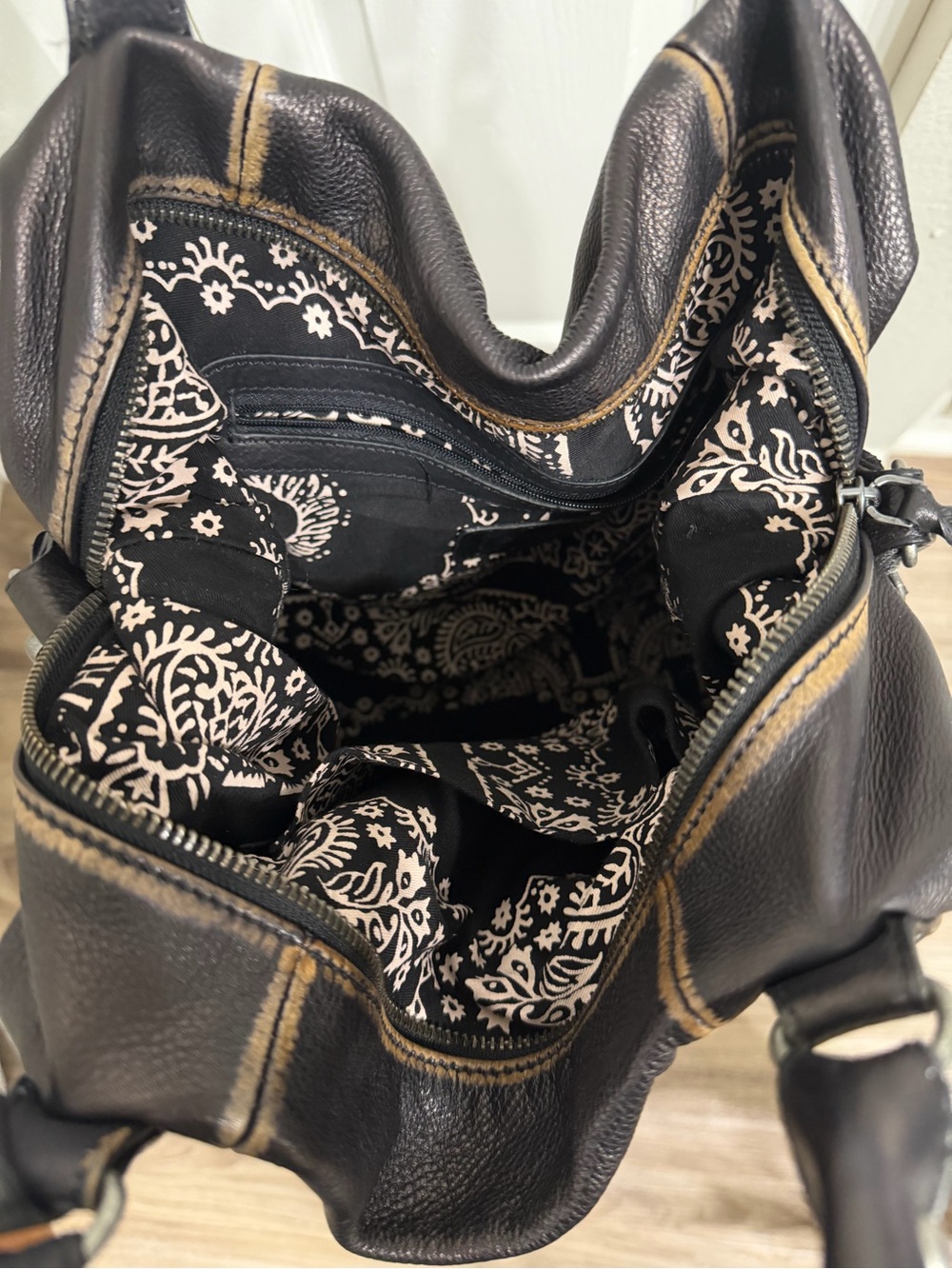 Free People Distressed Black Leather Hobo Shoulder Bag - Picture 2 of 6